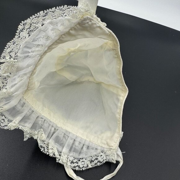 Vintage Frilly Baby Bonnet Lace Ruffle Infant Christening Hat Heirloom - Picture 4 of 16